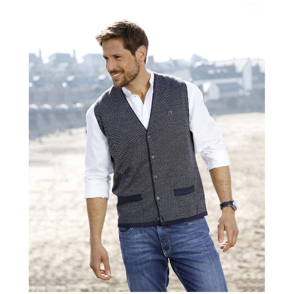 Jan Vanderstorm Strickweste TANE blau gemustert Online Outlet