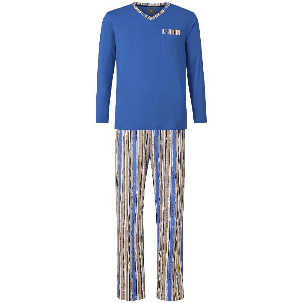 Jan Vanderstorm Schlafanzug ANTOS royal blau gemustert Fabrik Onlineshop
