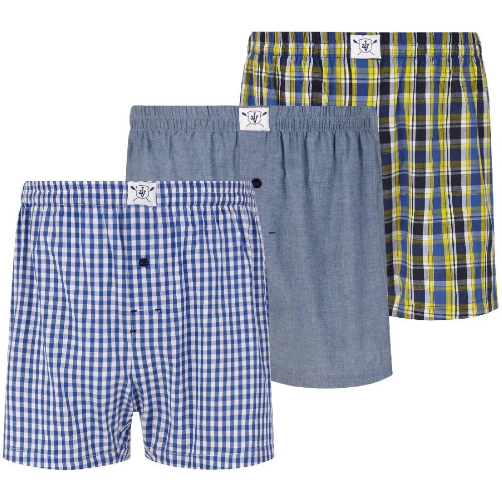 Jan Vanderstorm 3er Pack Boxershorts RIKU royal blau gemustert 50% Rabatt mit kostenlosem Versand