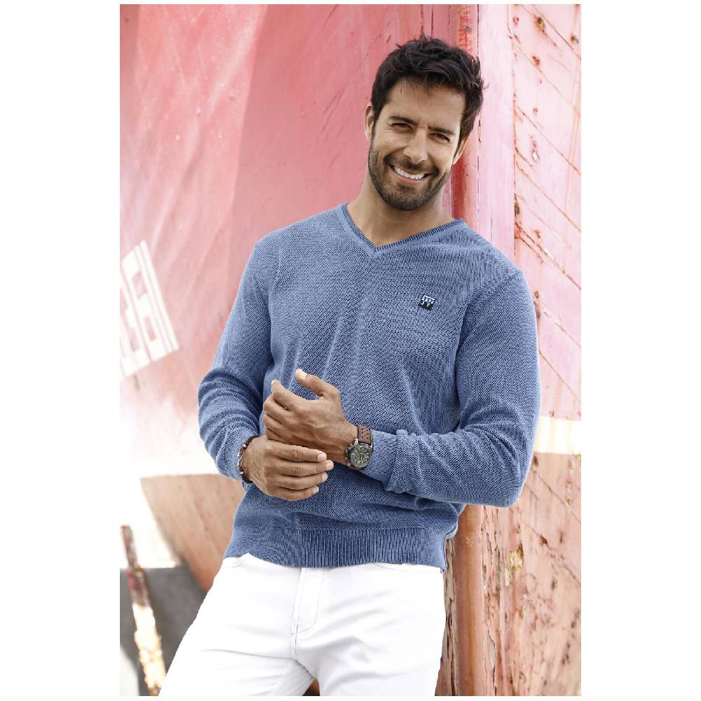 Jan Vanderstorm Pullover KEIMO blau melange Fabrik Onlineshop