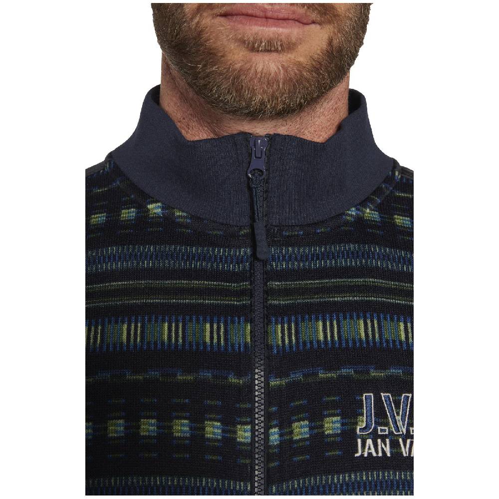 Jan Vanderstorm Fleecejacke NELS dunkelblau gemustert im Angebot