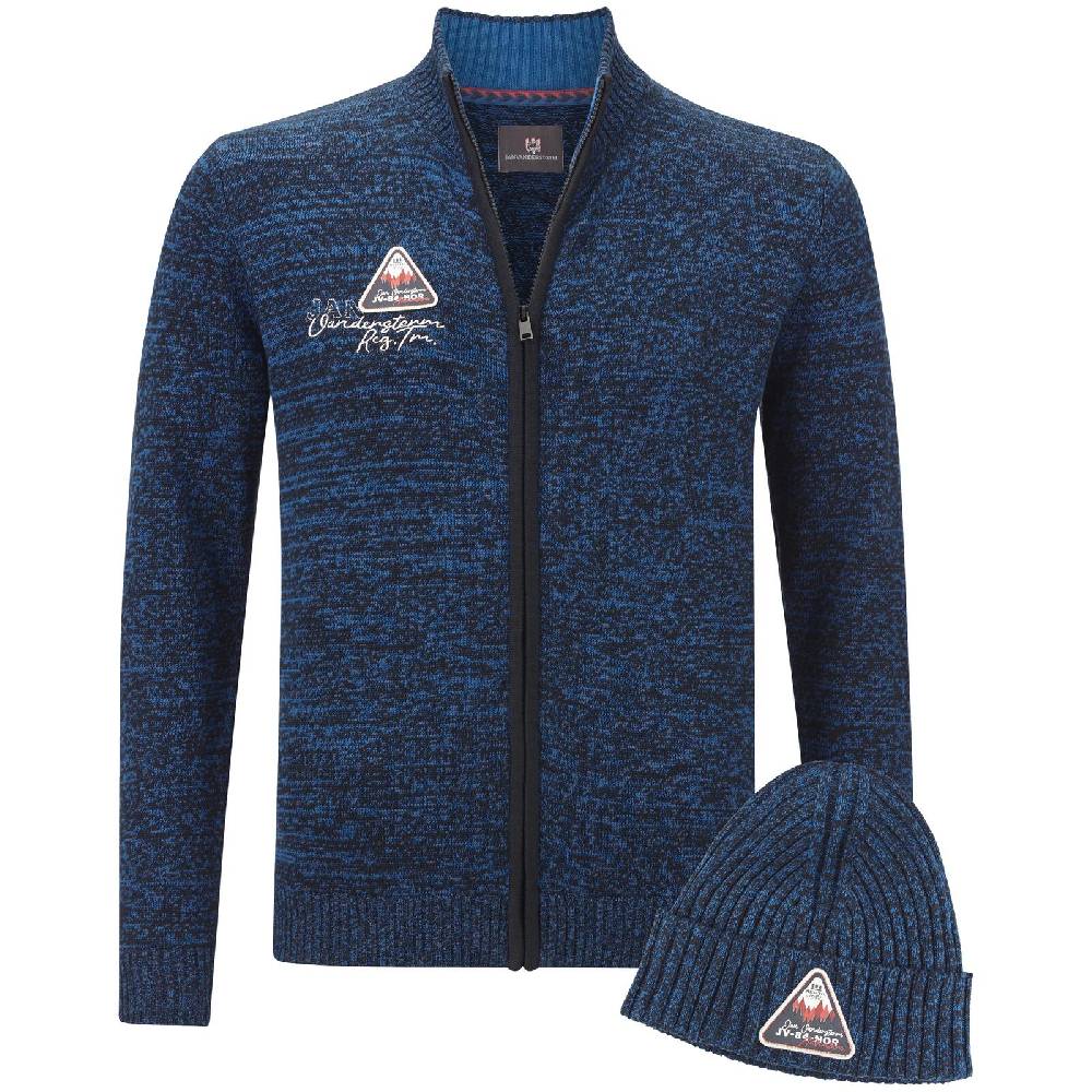 Jan Vanderstorm Strickjacke mit Mütze APKE blau melange Günstiger Verkauf