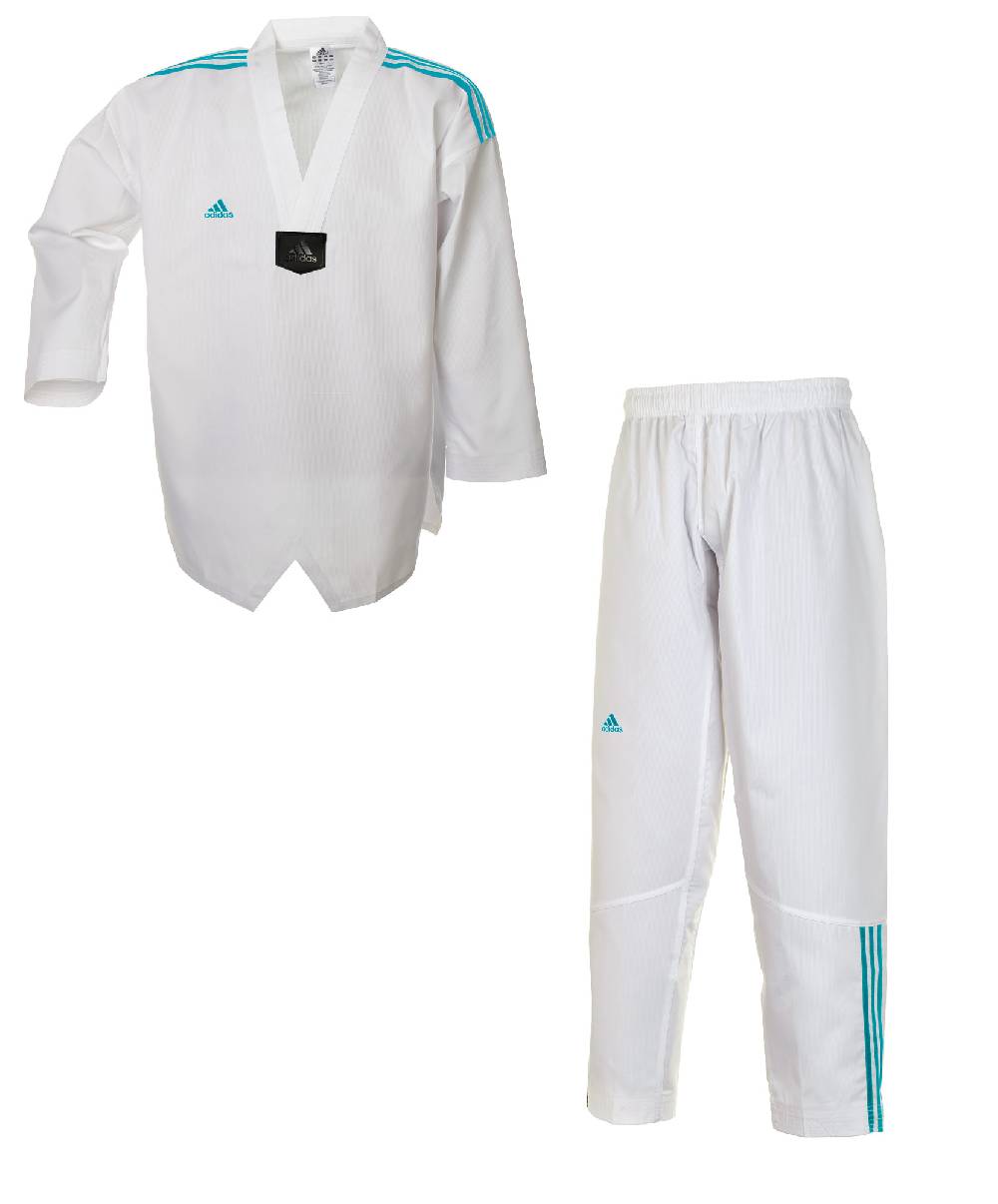 Ju Sports adidas Taekwondoanzug, Adi Club 3 stripes, weißes Revers, blaue Streifen Zeitbegrenzte Promotion