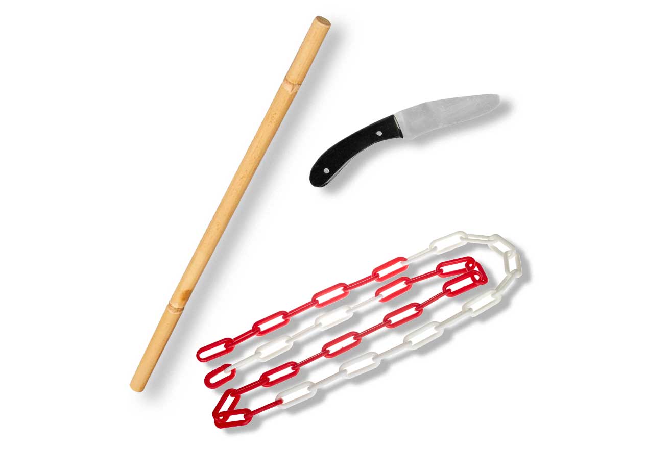 Ju Sports Ju-Jutsu Waffenset 1: Bambusstock, Alumesser, Kette (1. Kyu) Sonderangebot