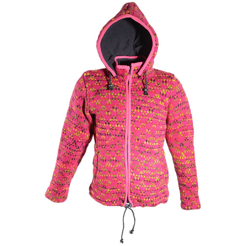 ﻿Kunst Und Magie Hippie Goa Nepal Strickjacke Poncho - Damen-Wolljacke mit abnehmbarer Kapuze Pink