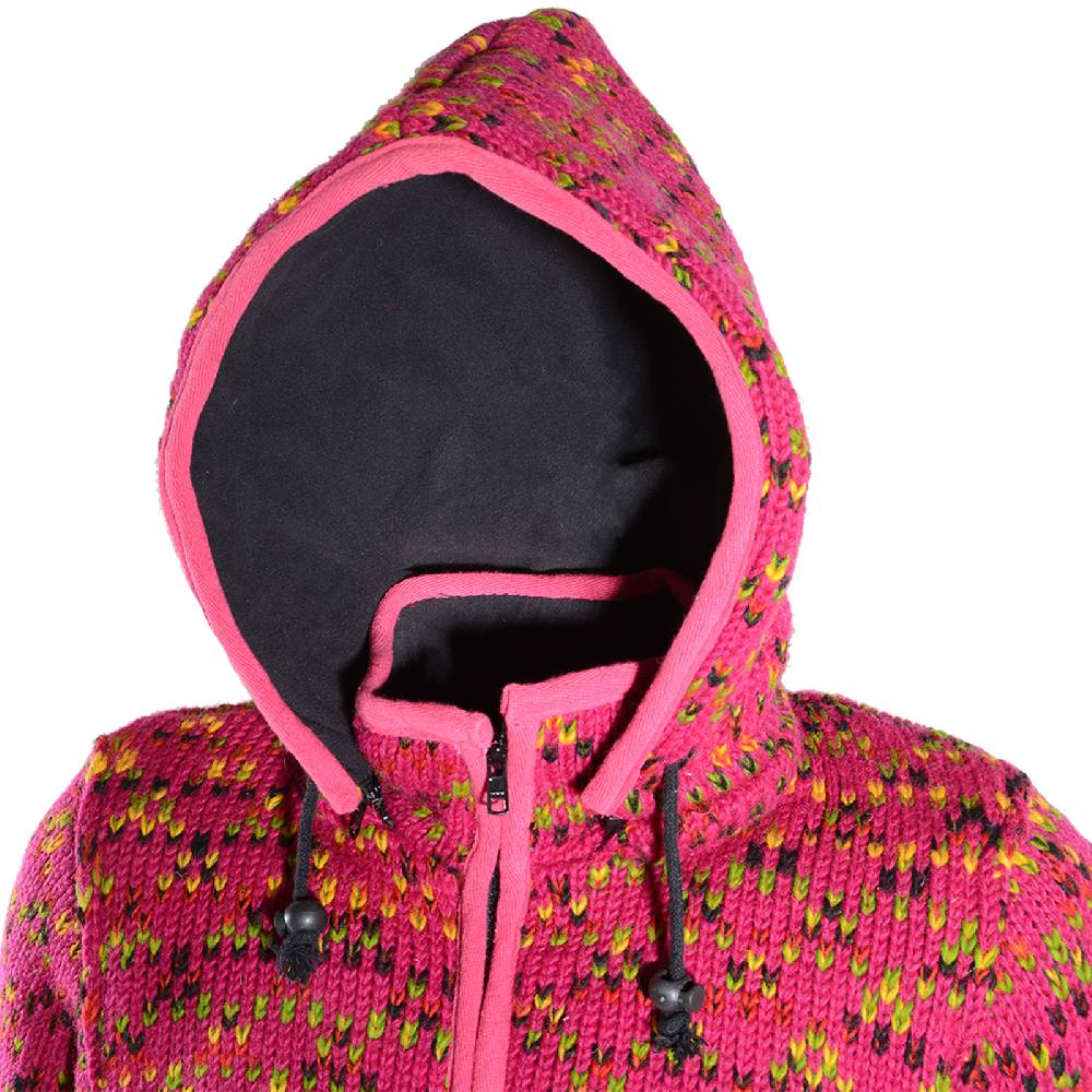 ﻿Kunst Und Magie Hippie Goa Nepal Strickjacke Poncho - Damen-Wolljacke mit abnehmbarer Kapuze Pink Zeitbegrenzte Promotion