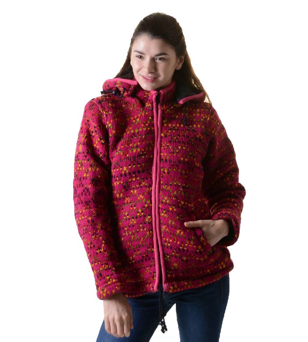 ﻿Kunst Und Magie Hippie Goa Nepal Strickjacke Poncho - Damen-Wolljacke mit abnehmbarer Kapuze Pink Zeitbegrenzte Promotion
