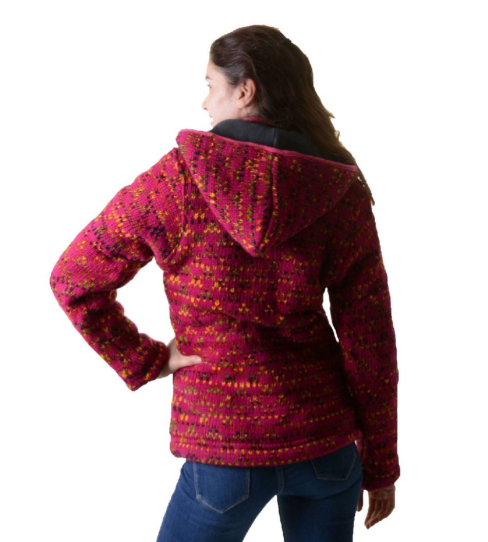 ﻿Kunst Und Magie Hippie Goa Nepal Strickjacke Poncho - Damen-Wolljacke mit abnehmbarer Kapuze Pink Zeitbegrenzte Promotion