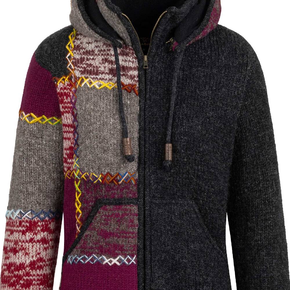 Kunst Und Magie Strickjacke Schurwolle Klassich Nordisch Wolle Jacke Winterjacke mit Hochkragen Kapuze Ying Yang Fabrikladen
