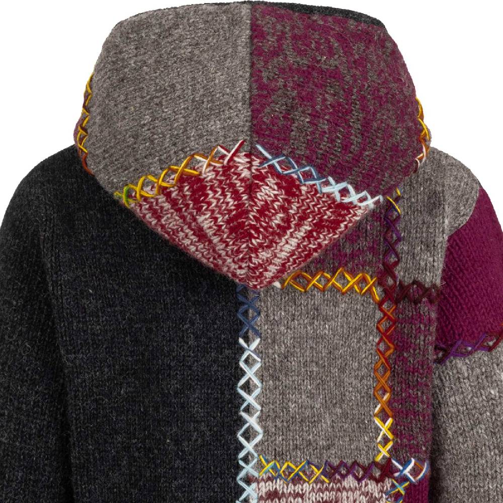 Kunst Und Magie Strickjacke Schurwolle Klassich Nordisch Wolle Jacke Winterjacke mit Hochkragen Kapuze Ying Yang Fabrikladen