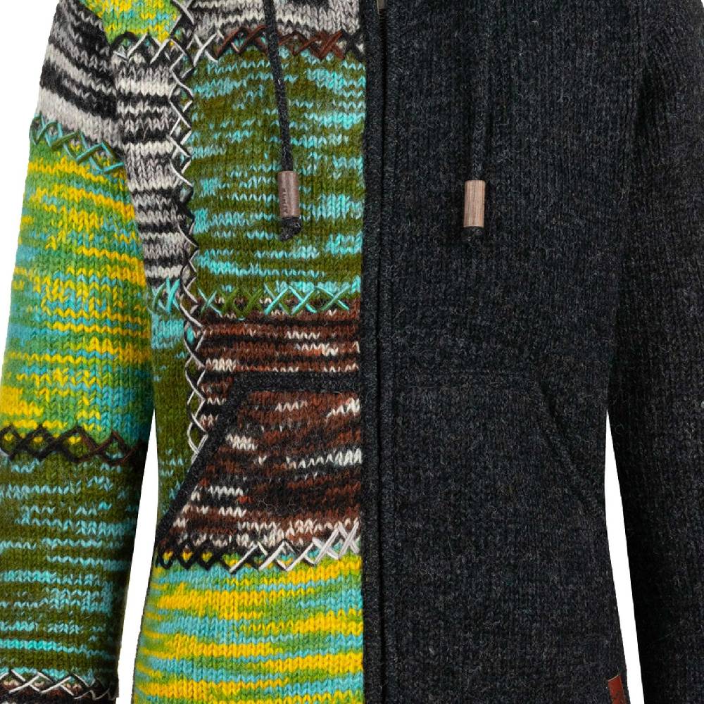 Kunst Und Magie Strickjacke Schurwolle Klassich Nordisch Wolle Jacke Winterjacke mit Hochkragen Kapuze Ying Yang Speichern exportieren