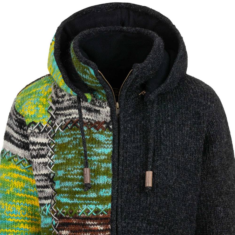 Kunst Und Magie Strickjacke Schurwolle Klassich Nordisch Wolle Jacke Winterjacke mit Hochkragen Kapuze Ying Yang Speichern exportieren
