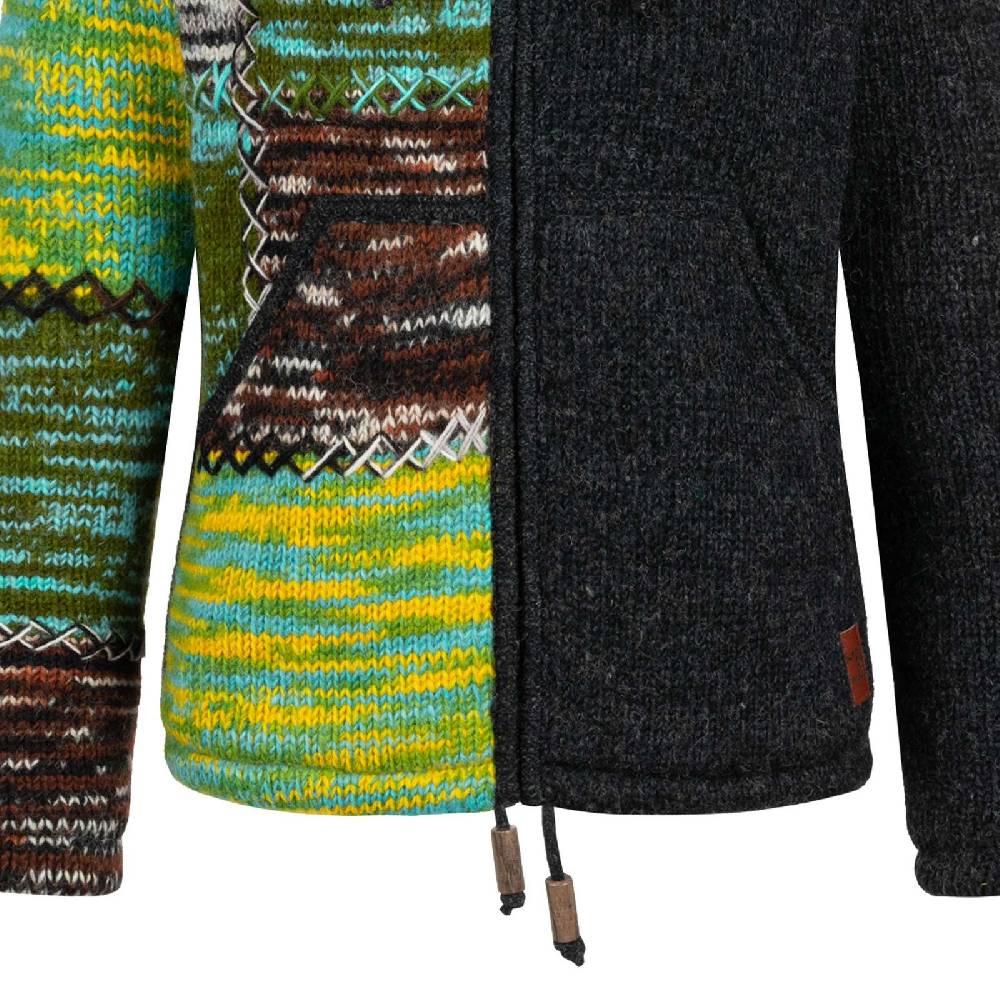 Kunst Und Magie Strickjacke Schurwolle Klassich Nordisch Wolle Jacke Winterjacke mit Hochkragen Kapuze Ying Yang Speichern exportieren