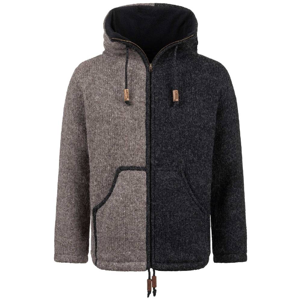 Kunst Und Magie ALMHUBER Strickjacke Schurwolle Klassich Nordisch Wolle Jacke mit Hochkragen Schurwolle Ying Yang