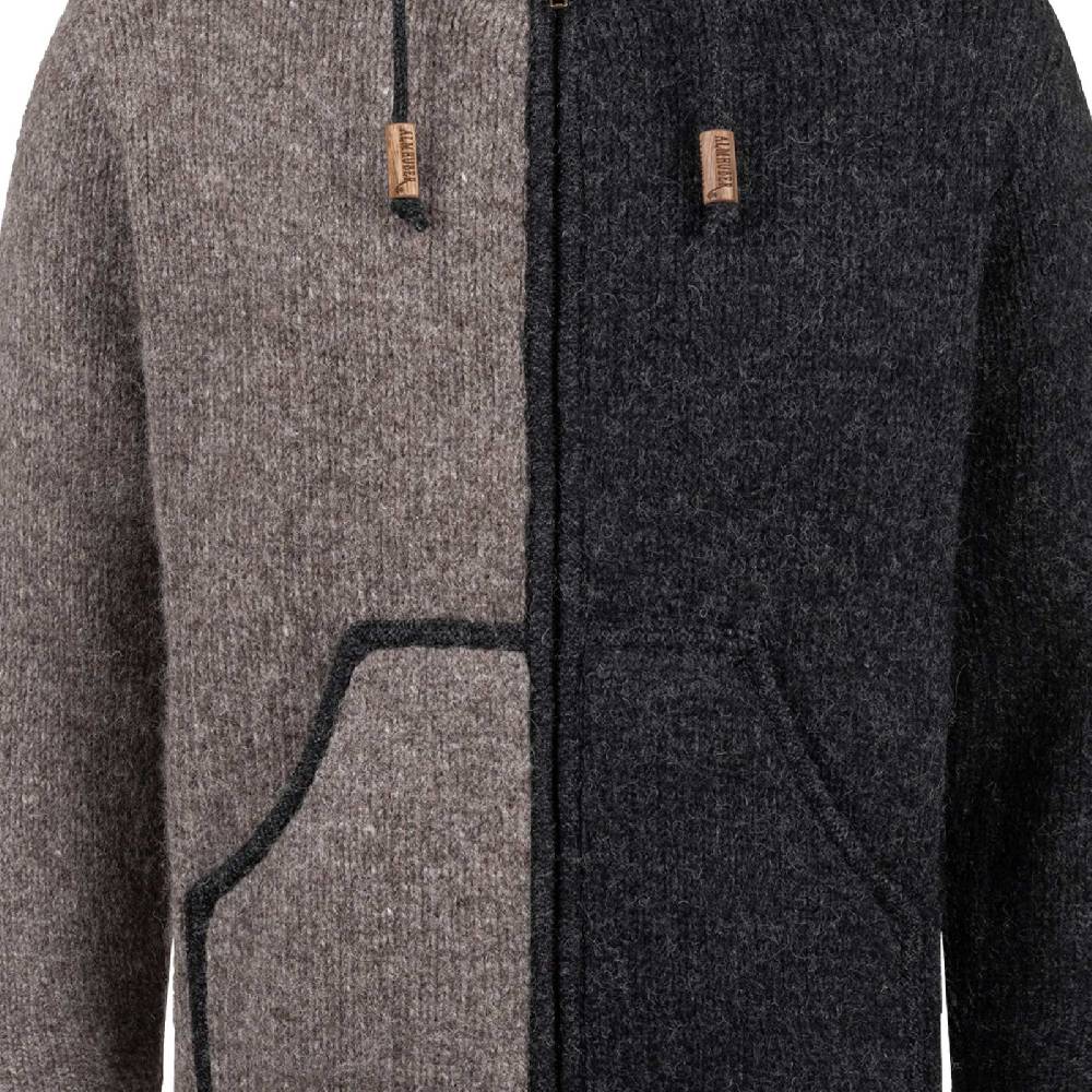 Kunst Und Magie ALMHUBER Strickjacke Schurwolle Klassich Nordisch Wolle Jacke mit Hochkragen Schurwolle Ying Yang Im Verkauf