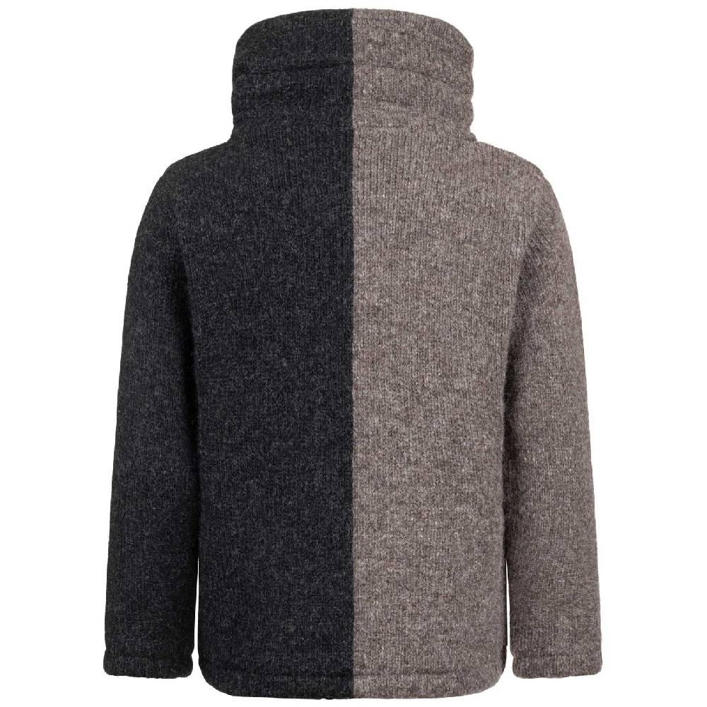 Kunst Und Magie ALMHUBER Strickjacke Schurwolle Klassich Nordisch Wolle Jacke mit Hochkragen Schurwolle Ying Yang Im Verkauf
