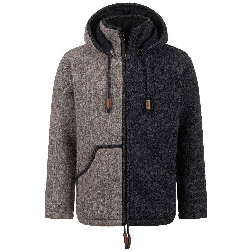 Kunst Und Magie ALMHUBER Herren Strickjacke Schurwolle Klassich Nordisch Wolle Jacke mit Kapuze Schurwolle Ying Yang