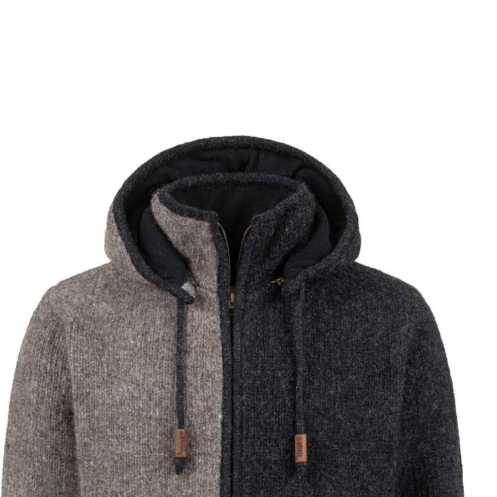 Kunst Und Magie ALMHUBER Herren Strickjacke Schurwolle Klassich Nordisch Wolle Jacke mit Kapuze Schurwolle Ying Yang zollfrei