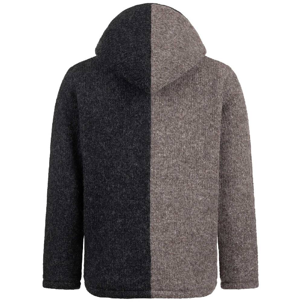 Kunst Und Magie ALMHUBER Herren Strickjacke Schurwolle Klassich Nordisch Wolle Jacke mit Kapuze Schurwolle Ying Yang zollfrei