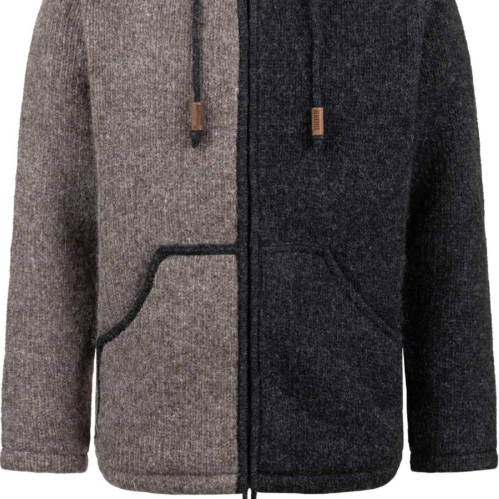 Kunst Und Magie ALMHUBER Herren Strickjacke Schurwolle Klassich Nordisch Wolle Jacke mit Kapuze Schurwolle Ying Yang zollfrei