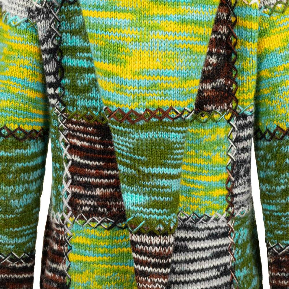 Kunst Und Magie Damen Strickjacke Goa Wolle Bunte Patchwork Winter Jacke Fleecefutter Hochkragen Zipfelkapuze 50% Rabatt für begrenzte Zeit