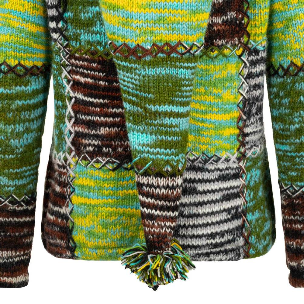 Kunst Und Magie Damen Strickjacke Goa Wolle Bunte Patchwork Winter Jacke Fleecefutter Hochkragen Zipfelkapuze 50% Rabatt für begrenzte Zeit