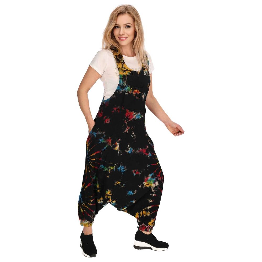 Kunst Und Magie Tie Dye Batik Latzhose Damen Haremshose Hose Psy Goa 70er Overall Boho Jumpsuit Bunt Blitzverkäufe