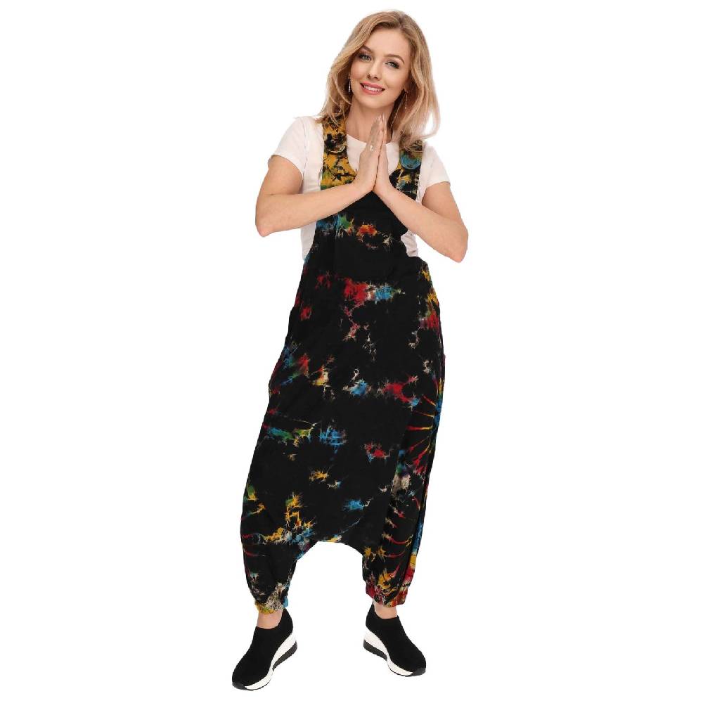 Kunst Und Magie Tie Dye Batik Latzhose Damen Haremshose Hose Psy Goa 70er Overall Boho Jumpsuit Bunt Blitzverkäufe