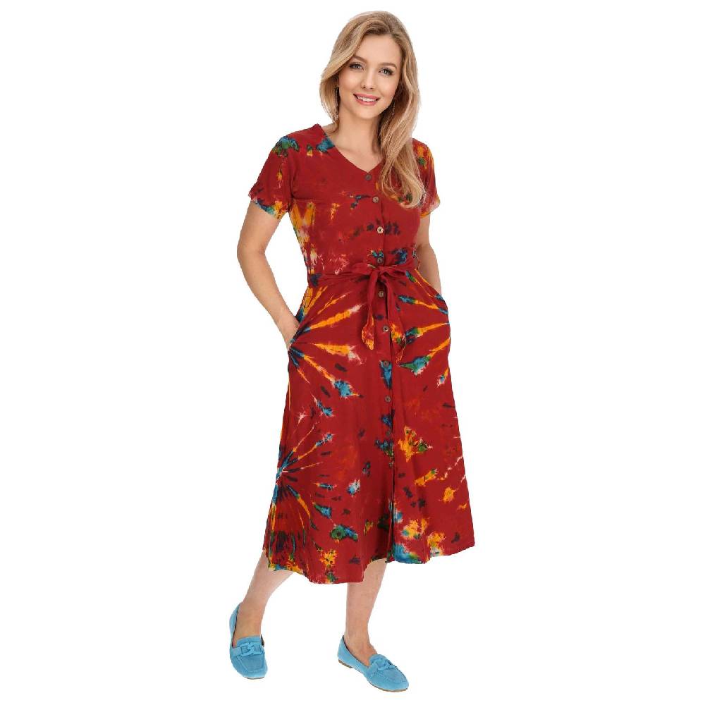 Kunst Und Magie Kleid Batik Sommerkleid Baumwoll Kleid Boho Ibiza Geköpft Hippie Tie Dye Fabrikpreis
