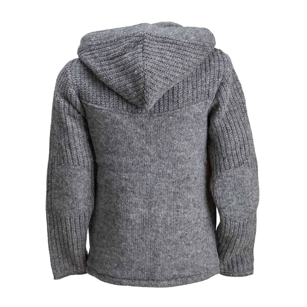 Kunst Und Magie Strickjacke Schurwolle Klassich Nordisch Wolle Jacke mit Kapuze Kragen Futter Unisex Grau Rabatt