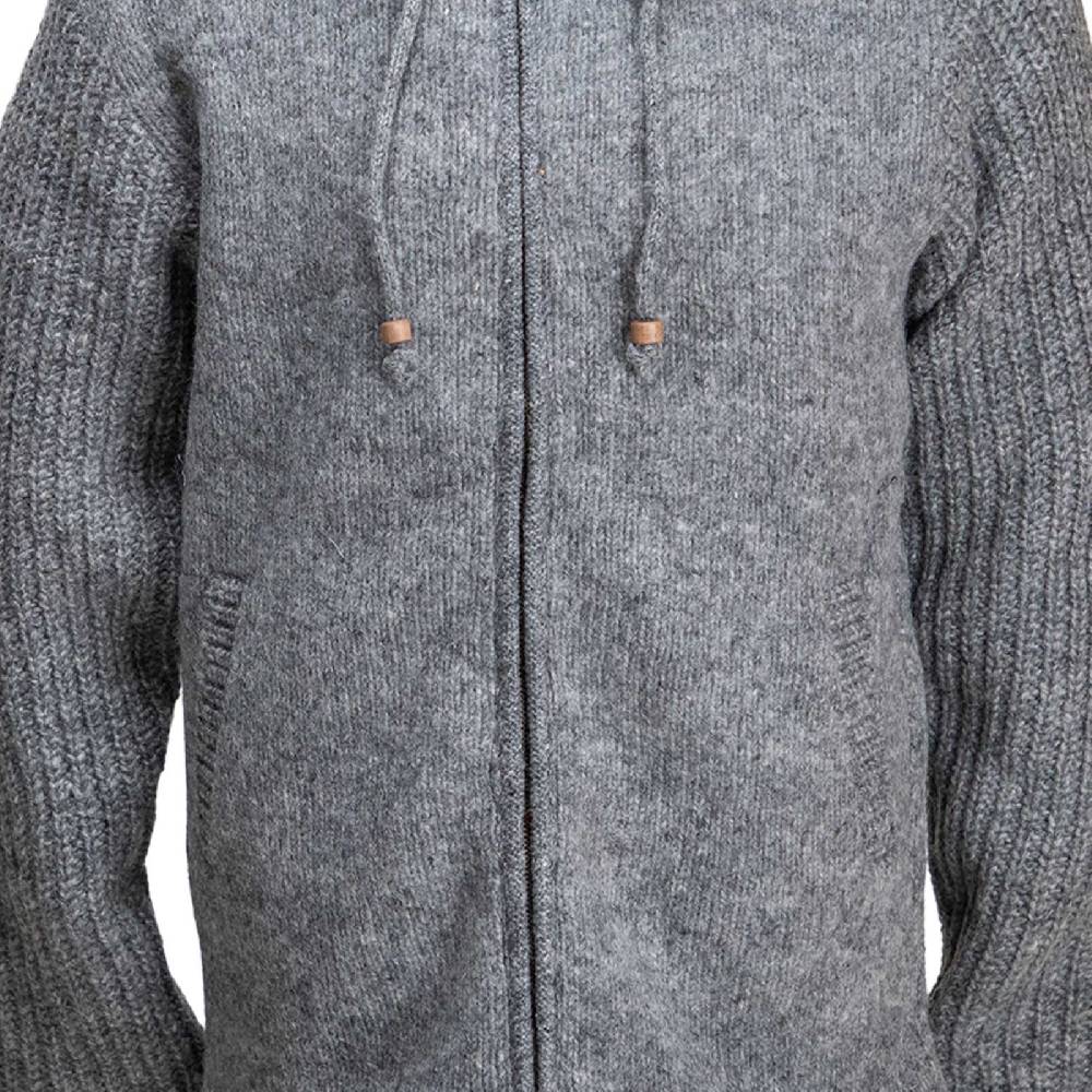 Kunst Und Magie Strickjacke Schurwolle Klassich Nordisch Wolle Jacke mit Kapuze Kragen Futter Unisex Grau Rabatt