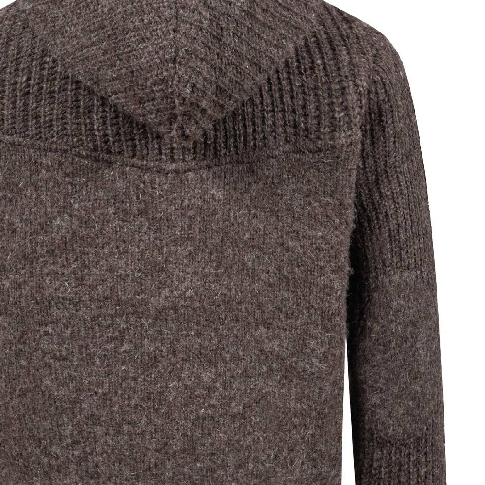 Kunst Und Magie Strickjacke Schurwolle Klassich Nordisch Wolle Jacke mit Kapuze Kragen Futter Unisex Braun Günstig kaufen