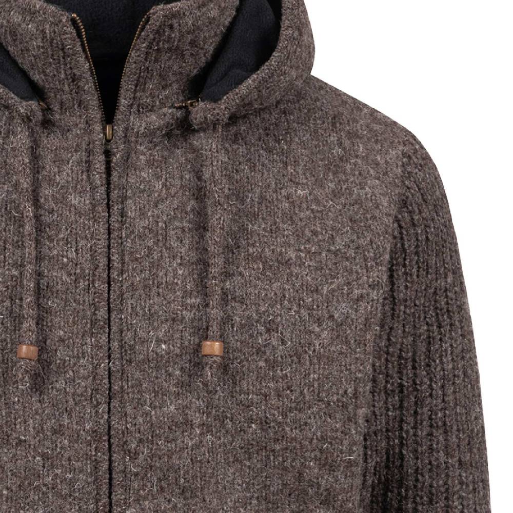 Kunst Und Magie Strickjacke Schurwolle Klassich Nordisch Wolle Jacke mit Kapuze Kragen Futter Unisex Braun Günstig kaufen