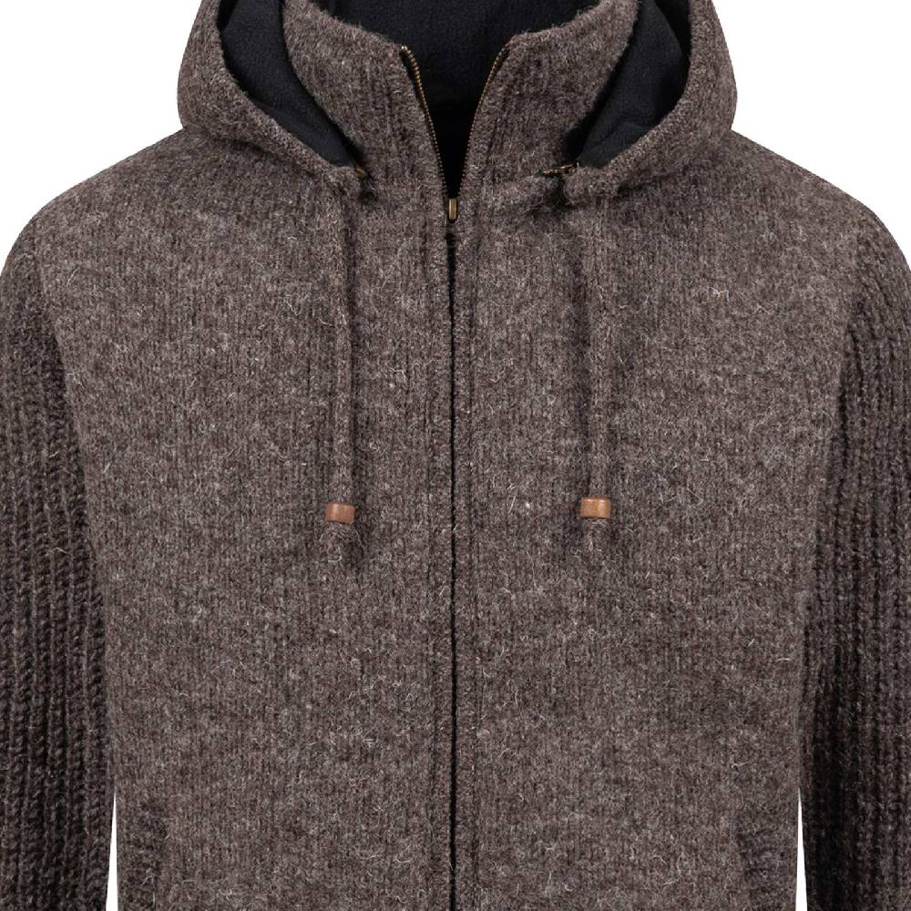 Kunst Und Magie Strickjacke Schurwolle Klassich Nordisch Wolle Jacke mit Kapuze Kragen Futter Unisex Braun Günstig kaufen