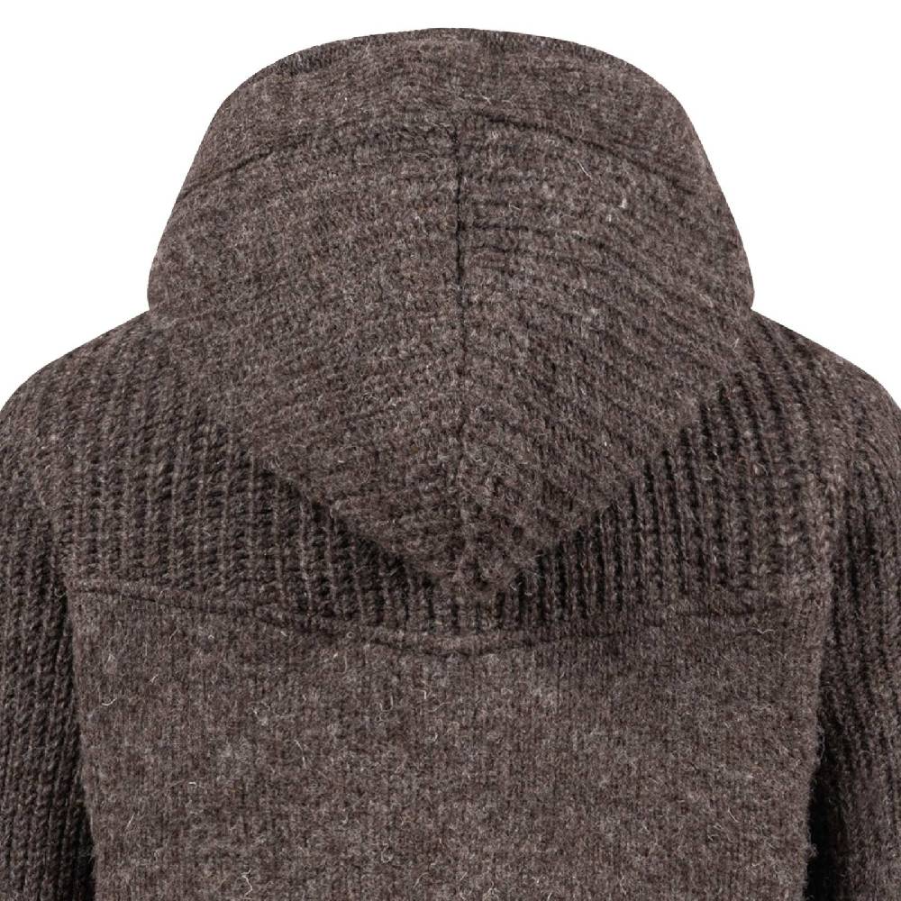 Kunst Und Magie Strickjacke Schurwolle Klassich Nordisch Wolle Jacke mit Kapuze Kragen Futter Unisex Braun Günstig kaufen