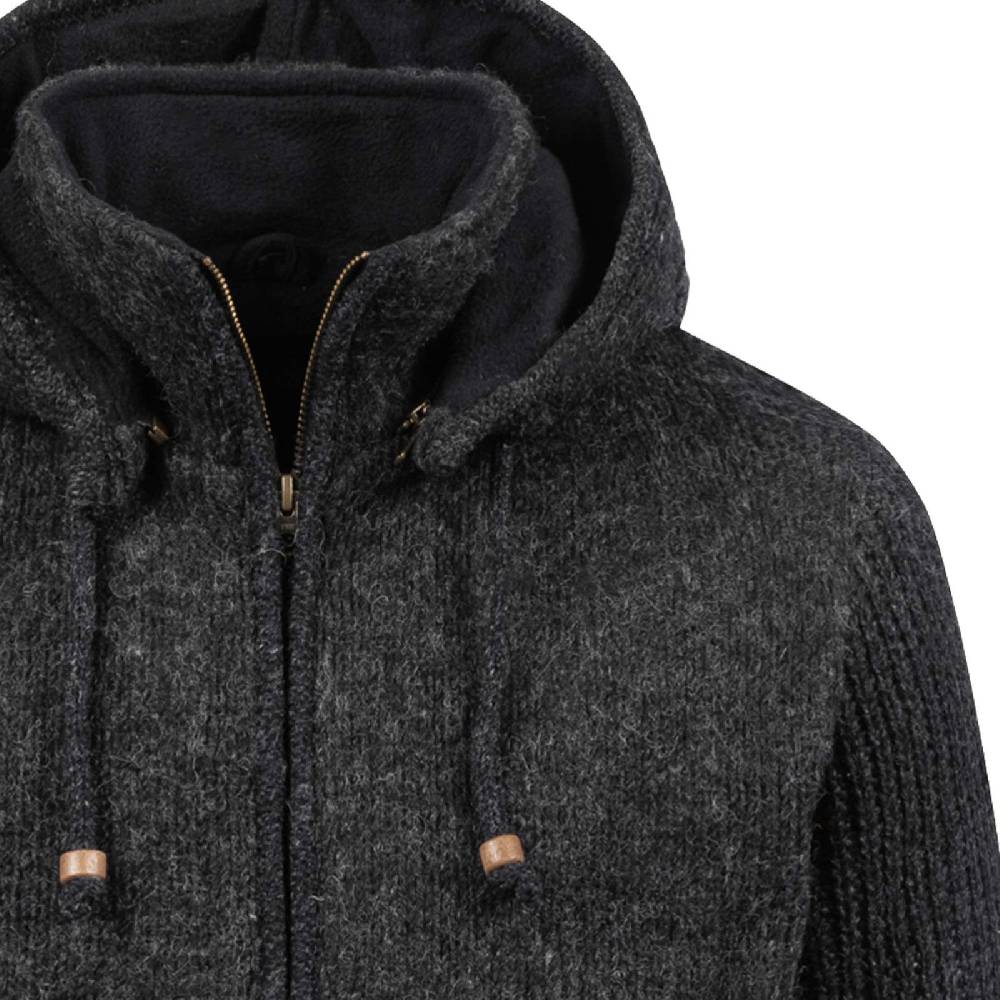 Kunst Und Magie Strickjacke Schurwolle Klassich Nordisch Wolle Jacke mit Kapuze Kragen Futter Unisex Schwarz Versandkostenfrei