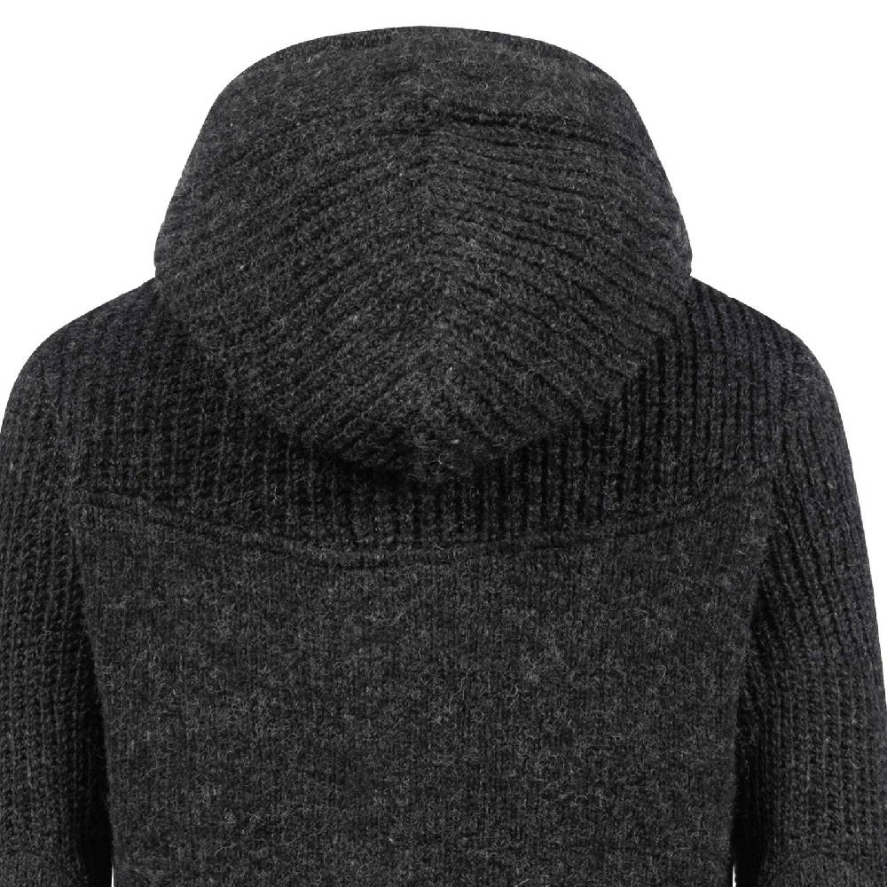 Kunst Und Magie Strickjacke Schurwolle Klassich Nordisch Wolle Jacke mit Kapuze Kragen Futter Unisex Schwarz Versandkostenfrei
