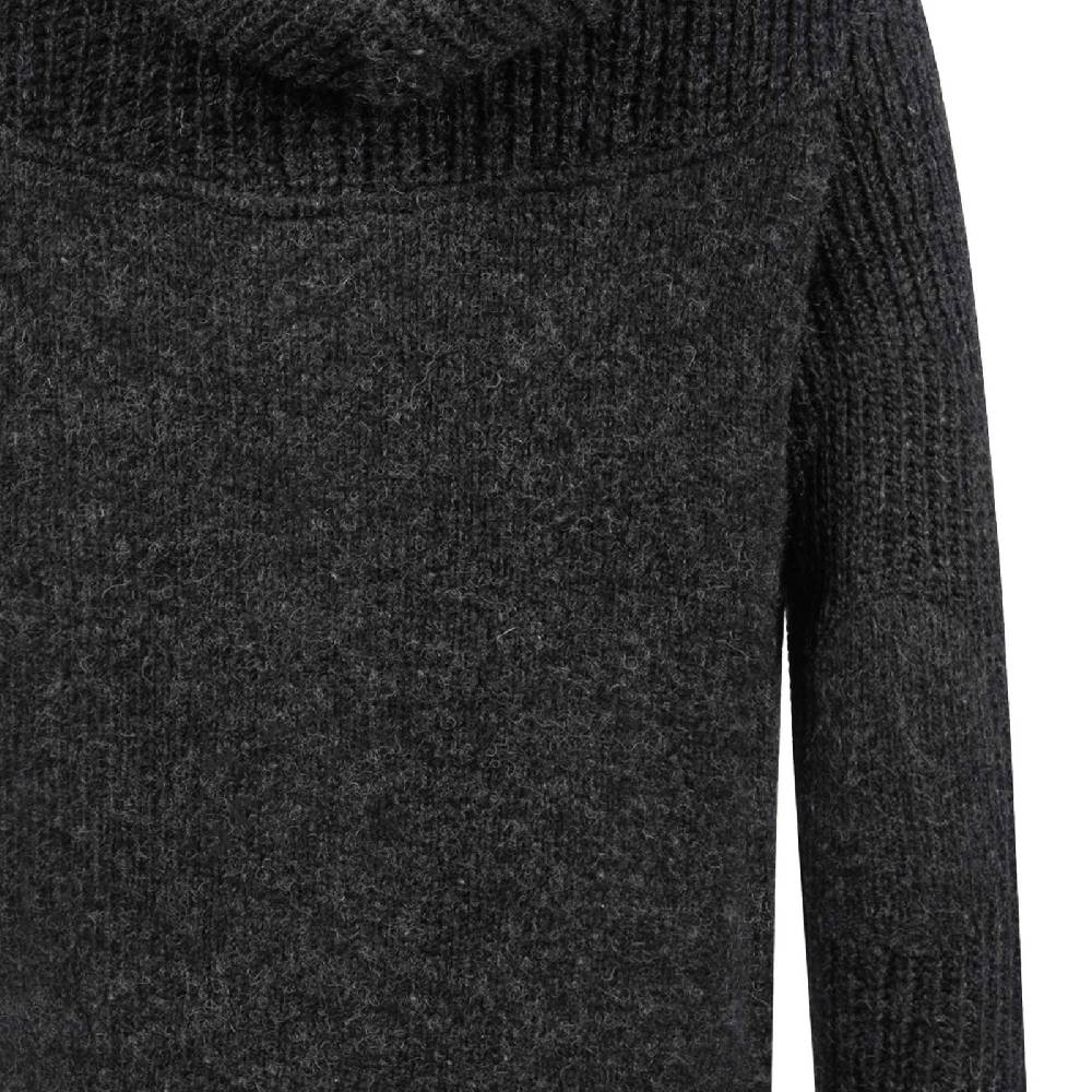 Kunst Und Magie Strickjacke Schurwolle Klassich Nordisch Wolle Jacke mit Kapuze Kragen Futter Unisex Schwarz Versandkostenfrei