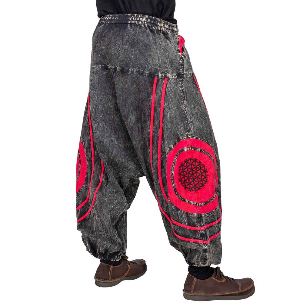 Kunst Und Magie Unisex Psy Baggy Pants Hippie Hose Goa Baumwoll Haremshose Stonewashed Blume des Lebens Exklusivangebot