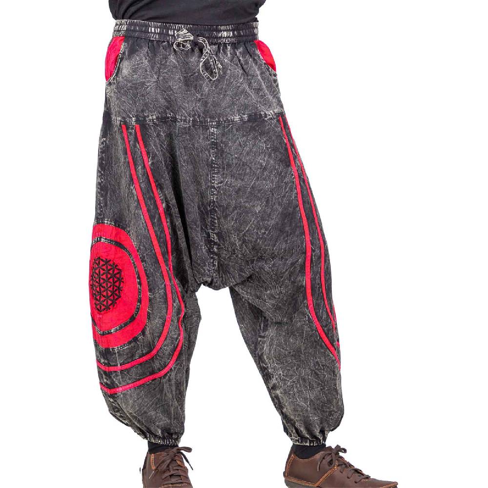 Kunst Und Magie Unisex Psy Baggy Pants Hippie Hose Goa Baumwoll Haremshose Stonewashed Blume des Lebens Exklusivangebot
