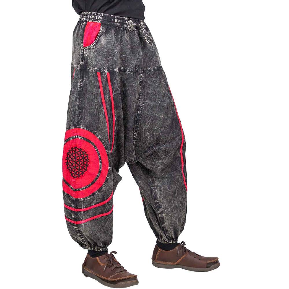 Kunst Und Magie Unisex Psy Baggy Pants Hippie Hose Goa Baumwoll Haremshose Stonewashed Blume des Lebens Exklusivangebot