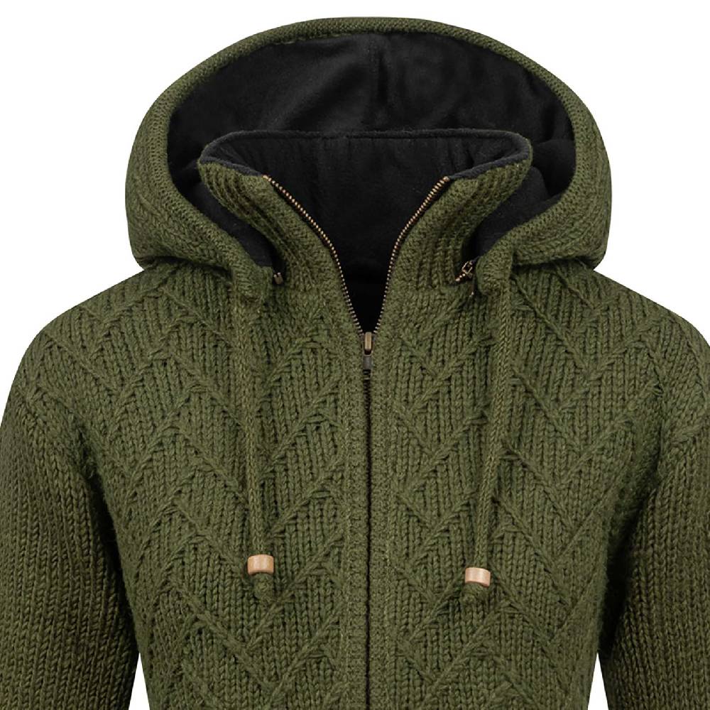 Kunst Und Magie Klassische Damen Strickjacke Kurzmantel Winter Mantel Wolle Jacke mit Fleecefutter und Kapuze Saisonschlussverkauf