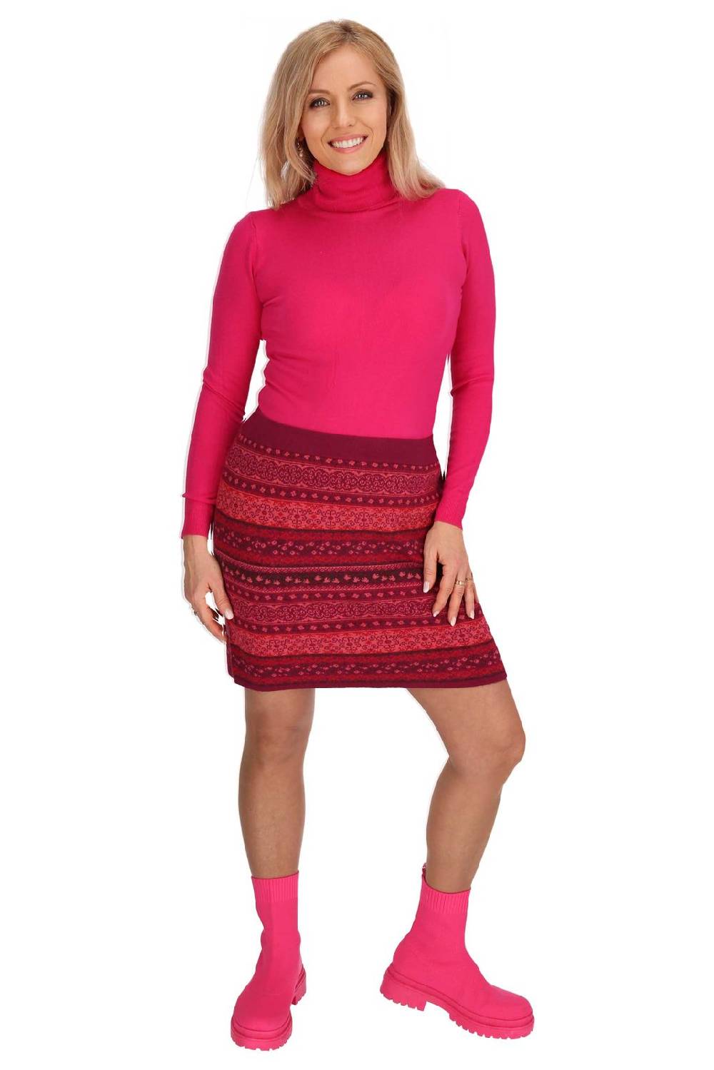 Kunst Und Magie Strickrock Knielanger Rock aus Feinstrick Jaquard Baumwolle Boho Muttertagsangebot