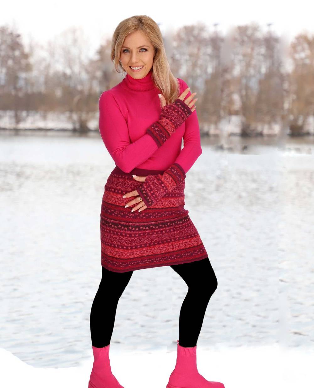 Kunst Und Magie Strickrock Knielanger Rock aus Feinstrick Jaquard Baumwolle Boho Muttertagsangebot