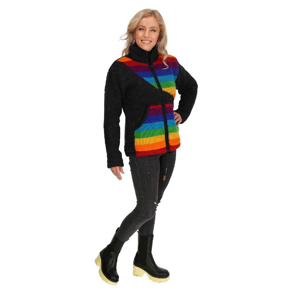 Kunst Und Magie Damen Strickjacke gefütterte Wolljacke Strickpullover Goa Wolle Bunte Jacke Regenbogen Riesige Ersparnisse
