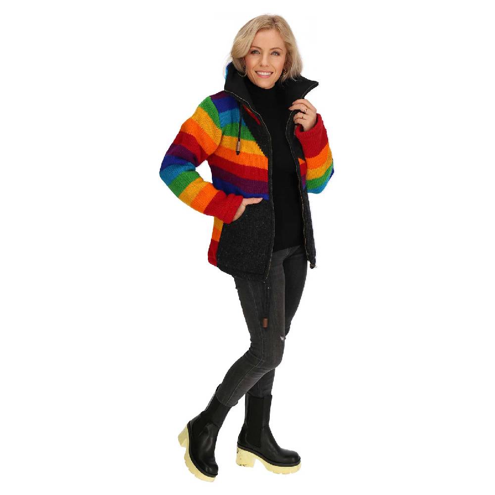Kunst Und Magie Strickjacke Goa Wolle Bunte Regenbogen Jacke Fleecefutter Hochkragen Unisex Fair VIP-Rabatte