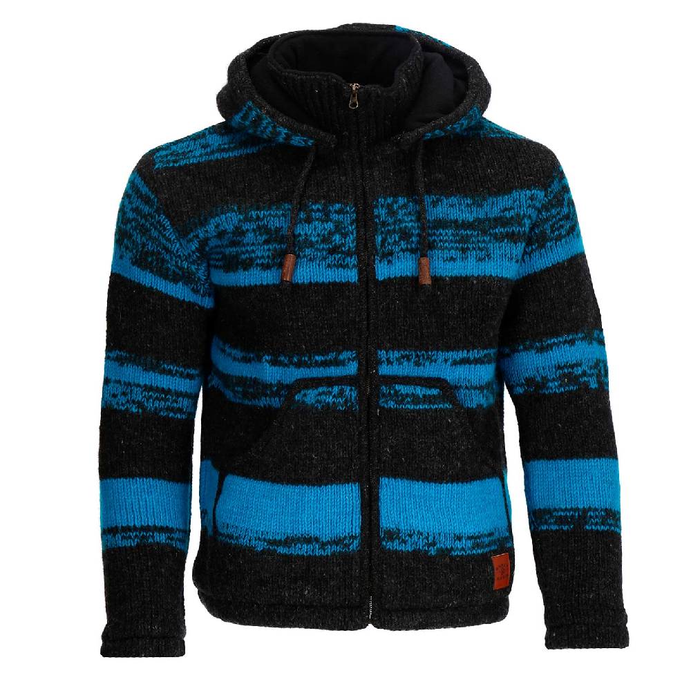 Kunst Und Magie Unisex Strickjacke Goa Wolle Bunte Jacke Fleecefutter Hochkragen abnehmbarer Kapuze Winterjacke