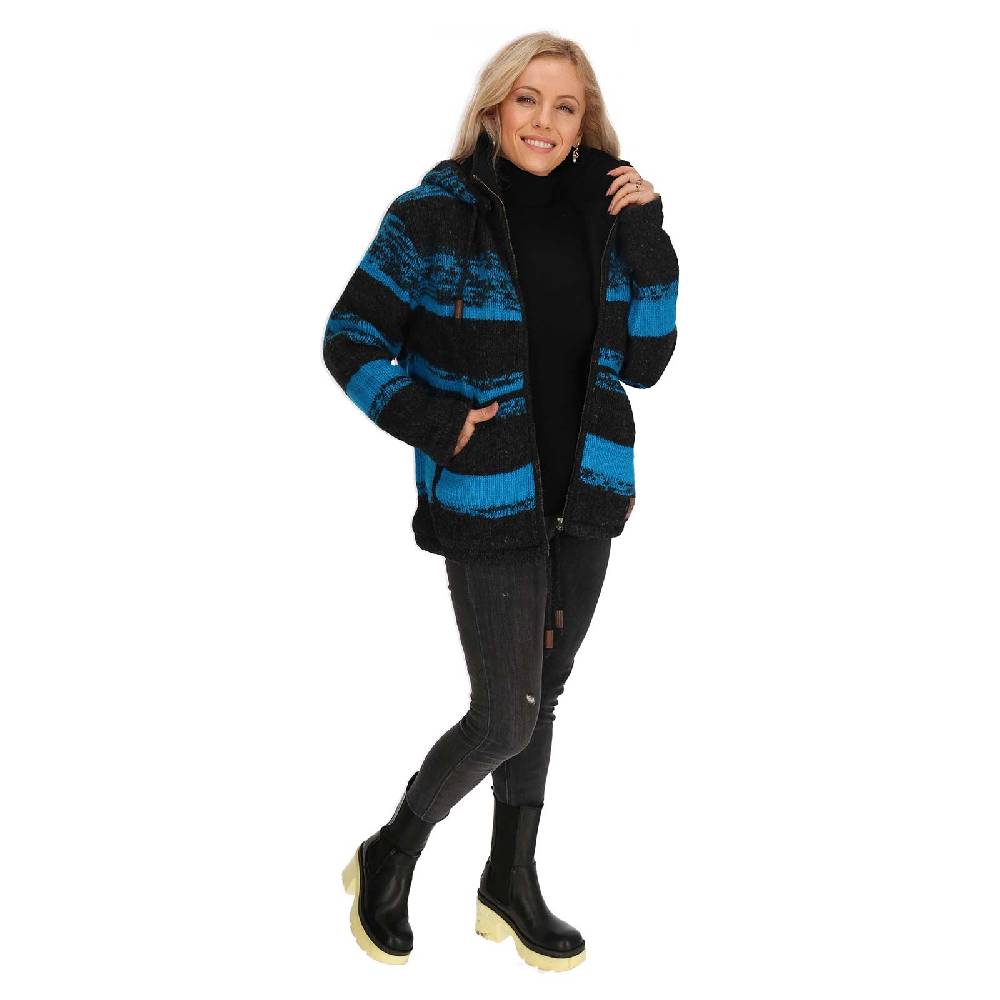 Kunst Und Magie Unisex Strickjacke Goa Wolle Bunte Jacke Fleecefutter Hochkragen abnehmbarer Kapuze Winterjacke Kostenlose Rückgabe