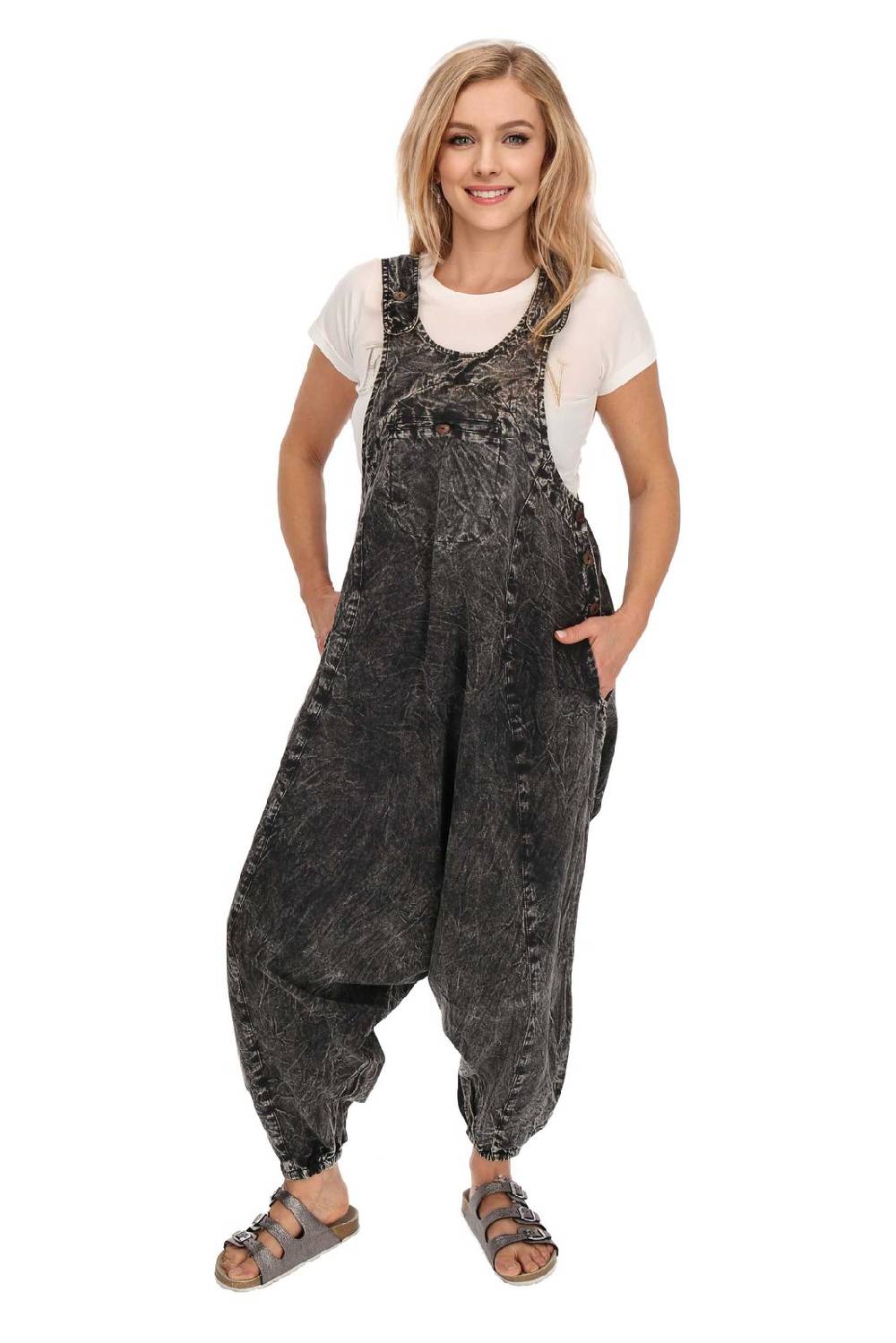 Kunst Und Magie Damen Latzhose Hippie Haremshose Goa Hose Boho 70er Jumpsuit Overall Stonewashed Catsuit Letzte 2 Tage