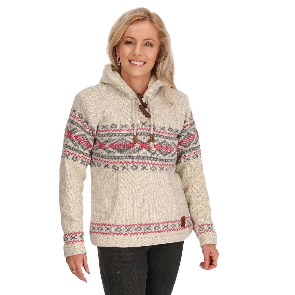 Kunst Und Magie Damen Hoodie Ski-Pullover gefütterte Wolljacke Strickpullover Goa Wolle Jacke Norweger Muster